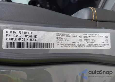 2023 Dodge Durango Hemi Orange Awd z USA, uszkodzony, nr VIN 1C4SDJCT4PC611487